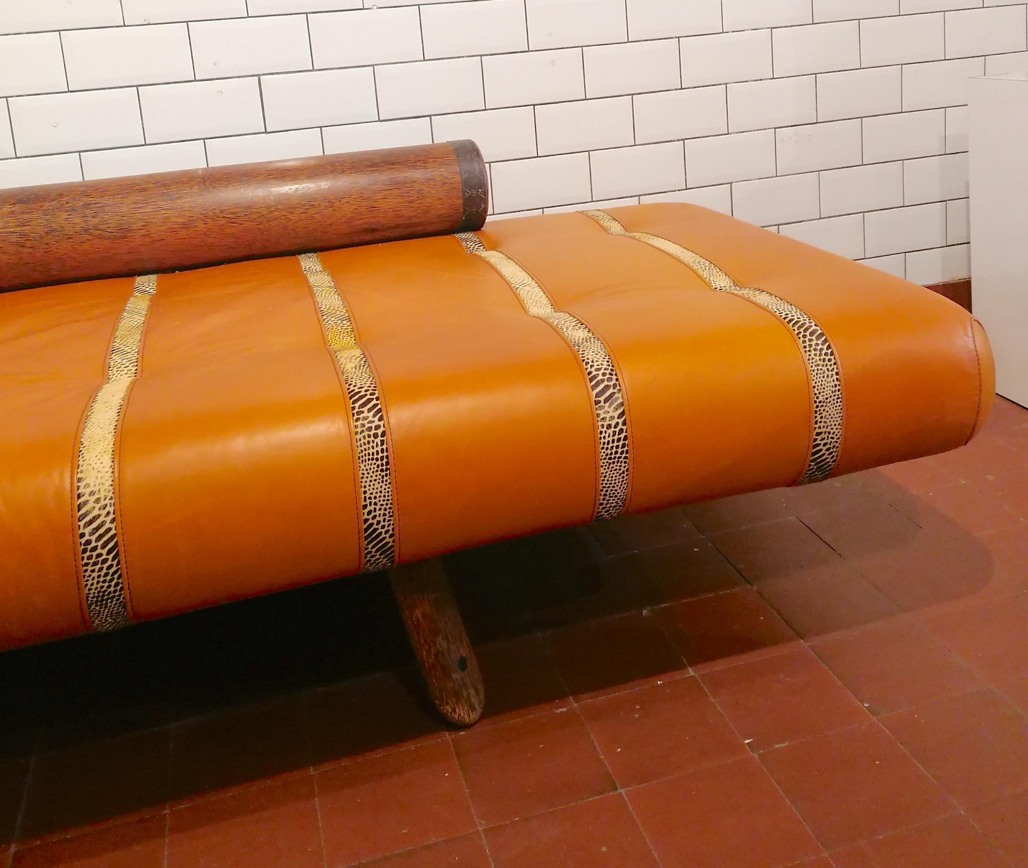 Rare vintage postmodern leather & palmwood daybed by Pacific Green, c1990s For Sale 12
