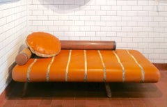 Seltenes postmodernes Tagesbett aus Leder und Palmenholz von Pacific Green, ca. 1990er Jahre