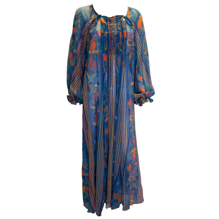Rare Vintage Print Ossie Clark Gown at 1stDibs