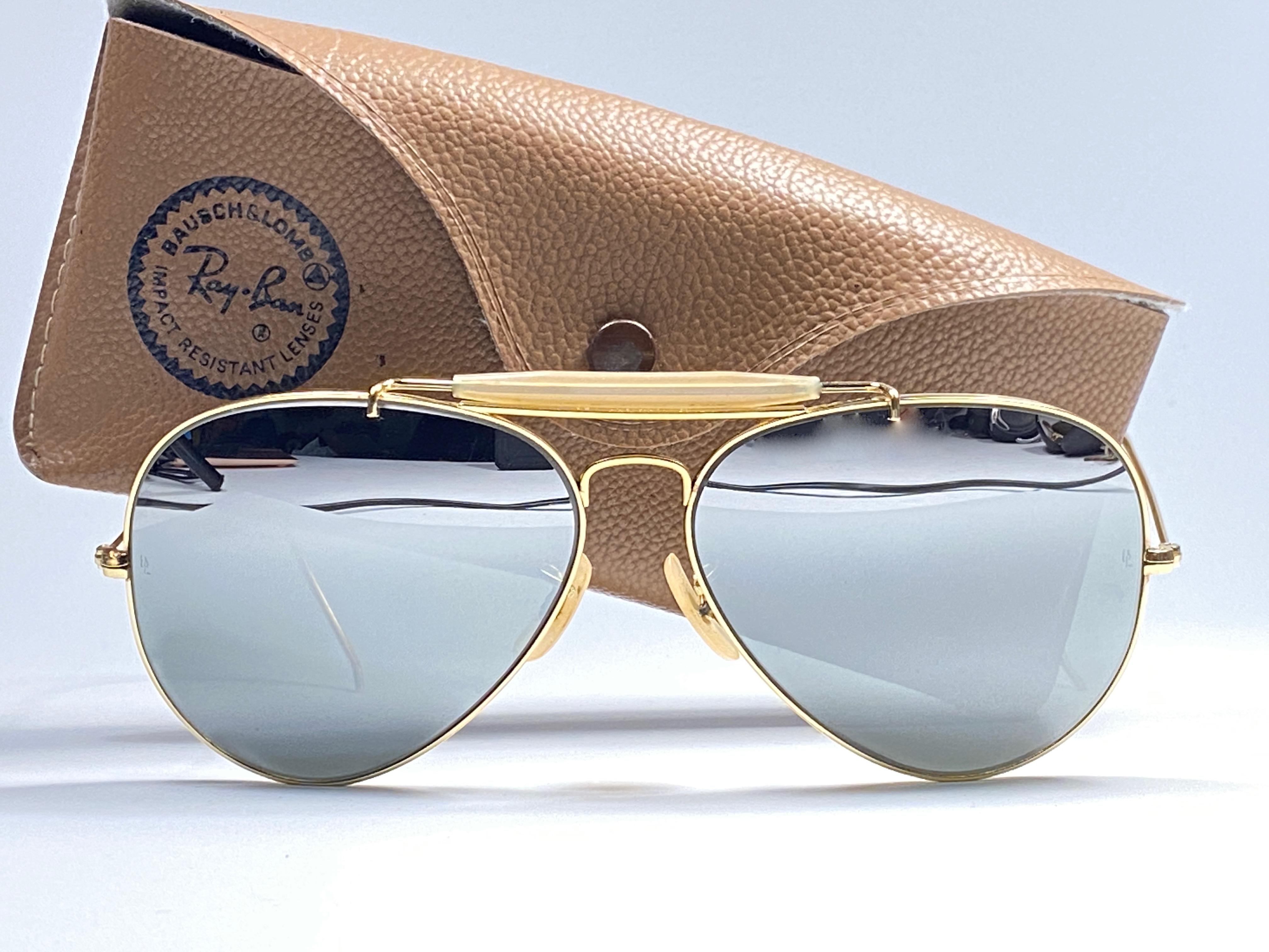 Gray Rare Vintage Ray Ban Aviator Gold Double Mirror 1980's B&L Sunglasses