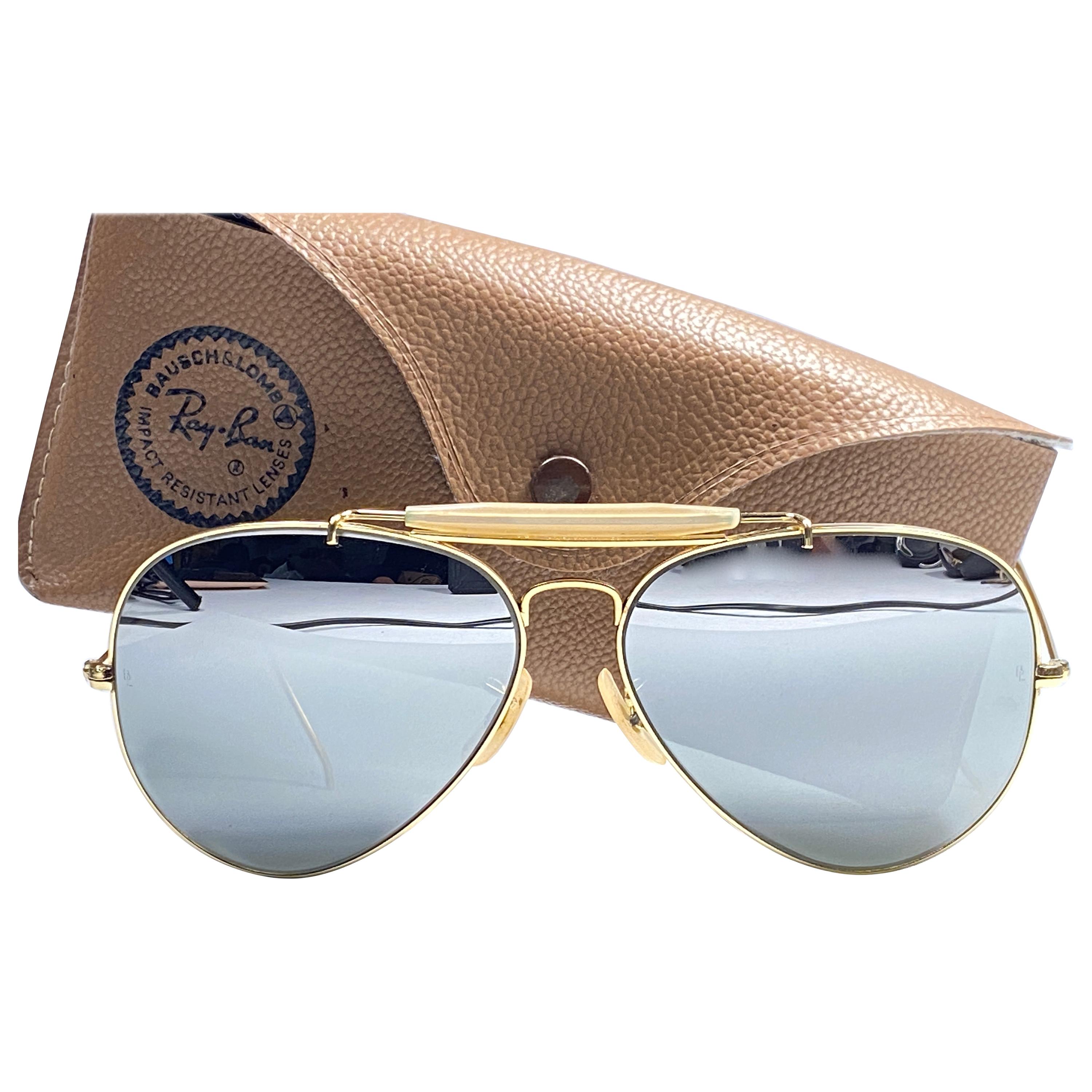 Seltene Vintage Ray Ban Aviator Gold Double Mirror 1980's B&L Sonnenbrille