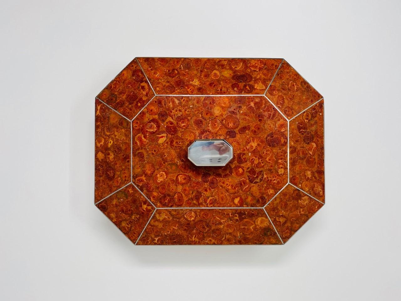 Rare Vintage Red Coral Tile Decorative Box by Maitland Smith In Good Condition For Sale In San Diego, CA