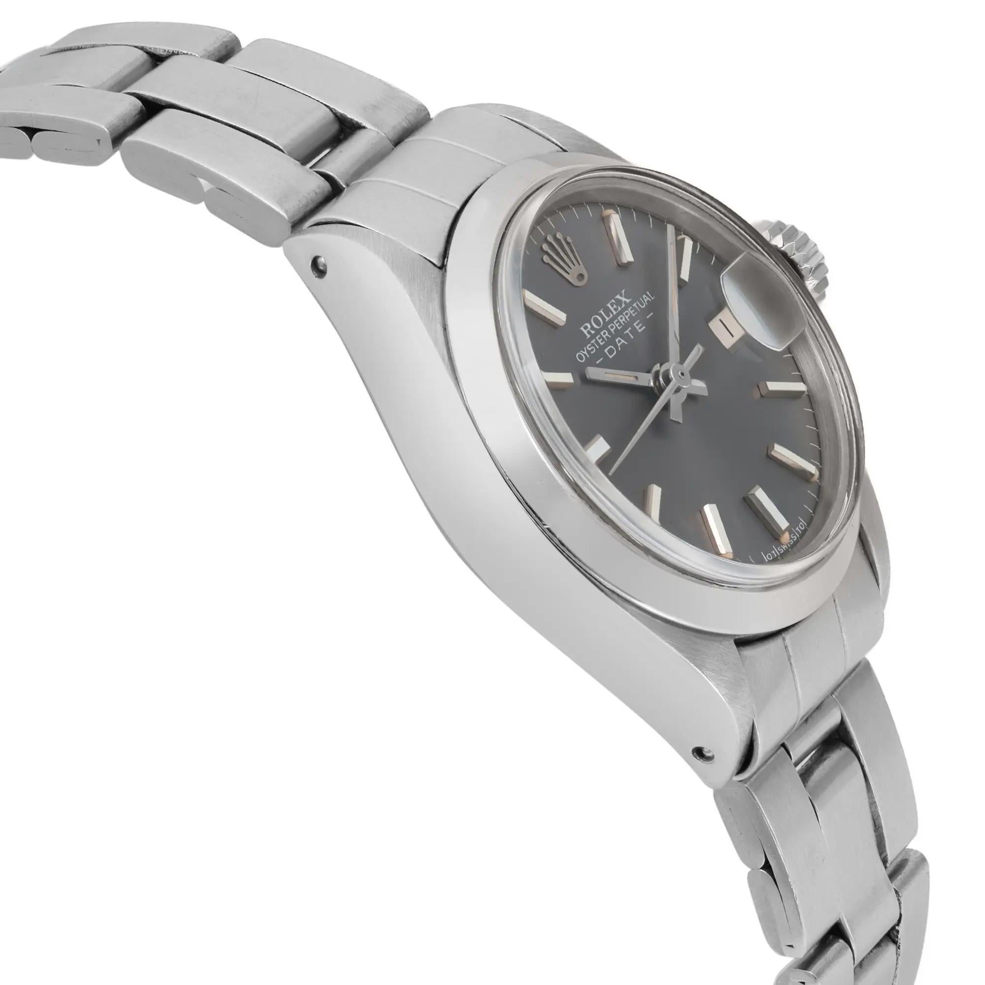 Rolex Montre vintage rare Perpetual Date 26mm avec cadran en acier ardoise pour femmes 6916 Pour femmes en vente