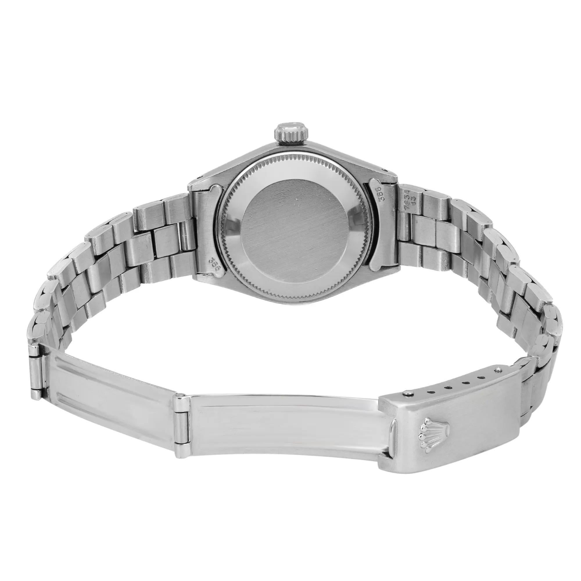 Rolex Montre vintage rare Perpetual Date 26mm avec cadran en acier ardoise pour femmes 6916 en vente 2