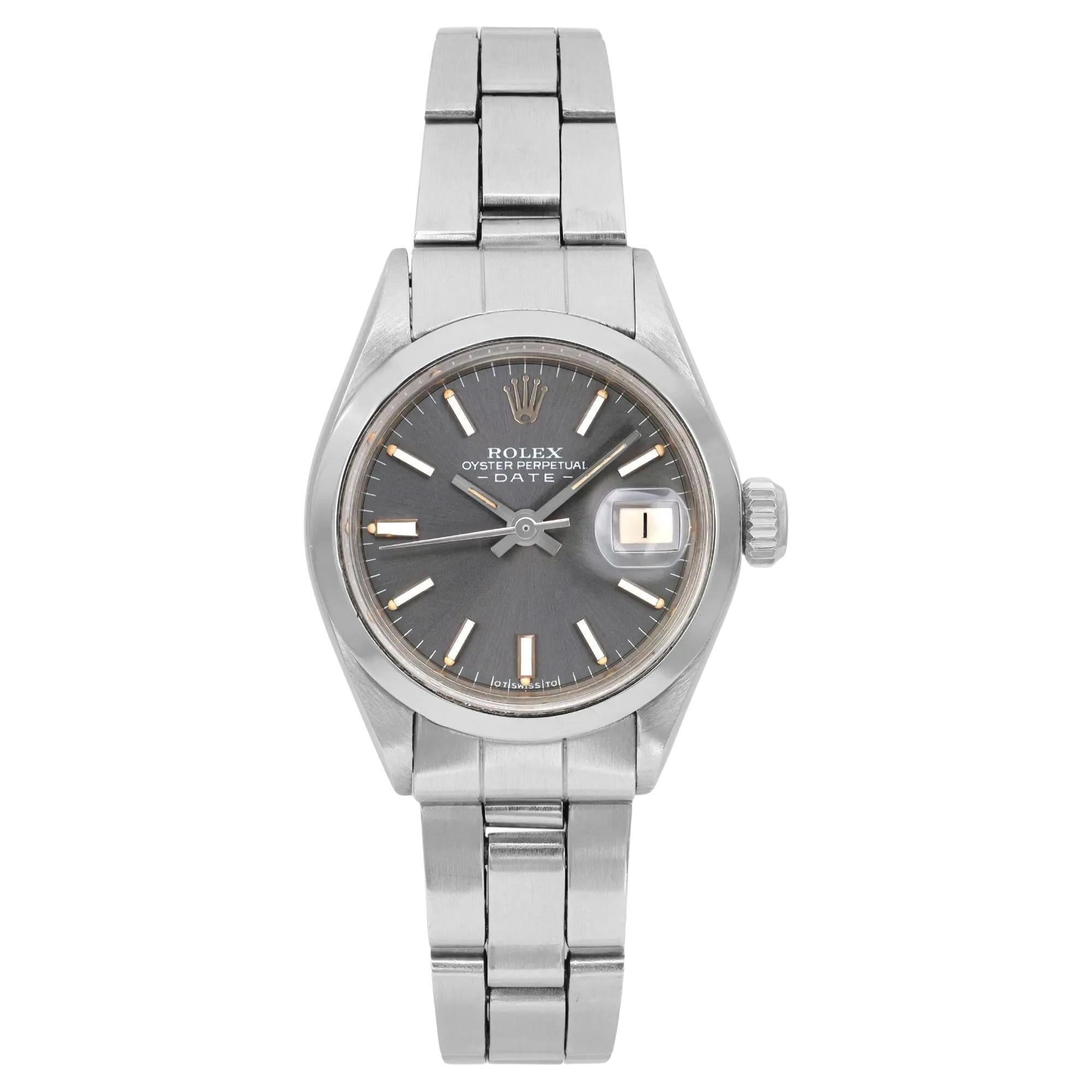 Rare Vintage Rolex Perpetual Date 26mm Steel Slate Dial Ladies Watch 6916