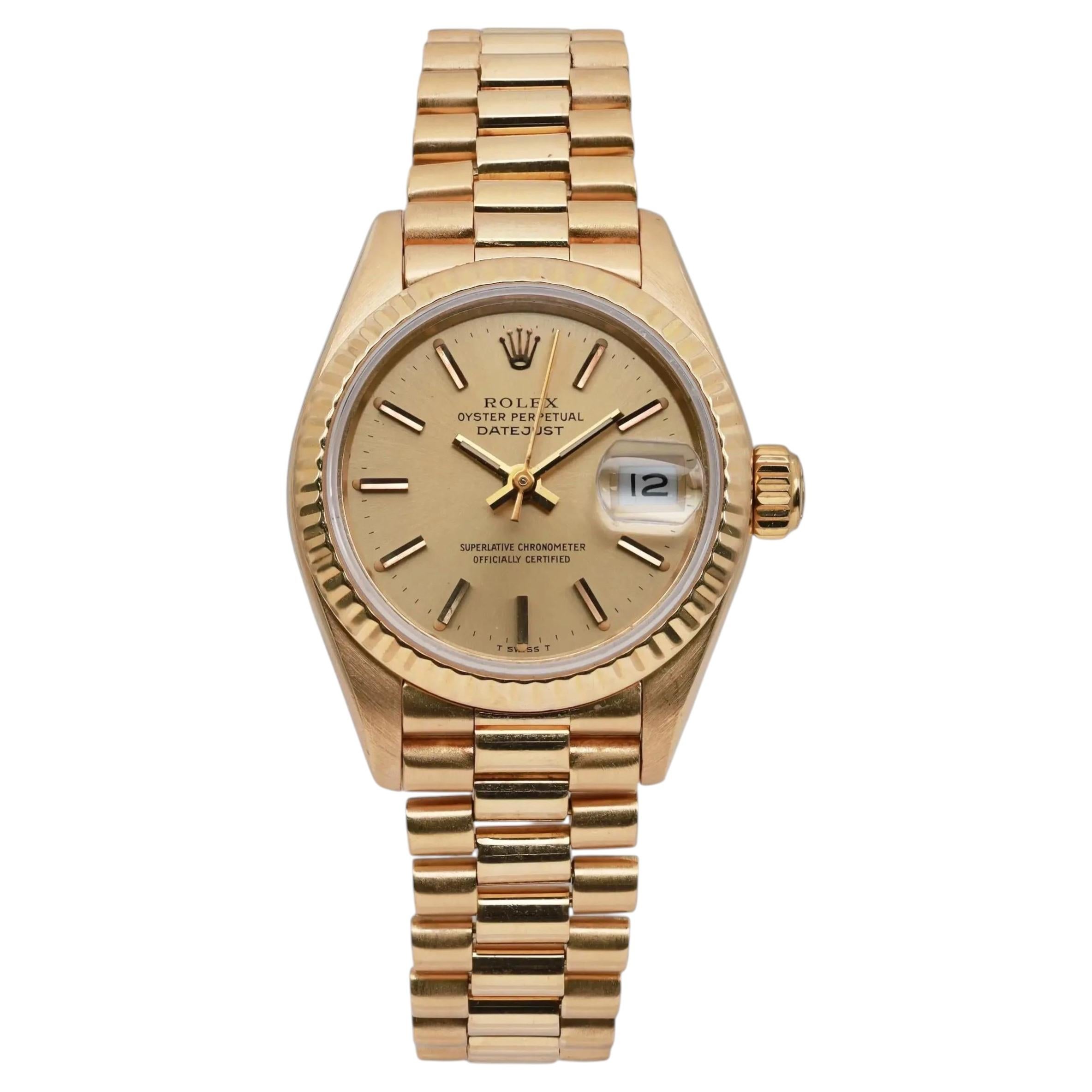 Raro Reloj de Oro Vintage Rolex President Datejust 26 Champagne Stick Dial 69178