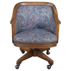 Rare Vintage Romweber Viking Oak Barrel Back Swivel Desk Chair Paisley Fabric