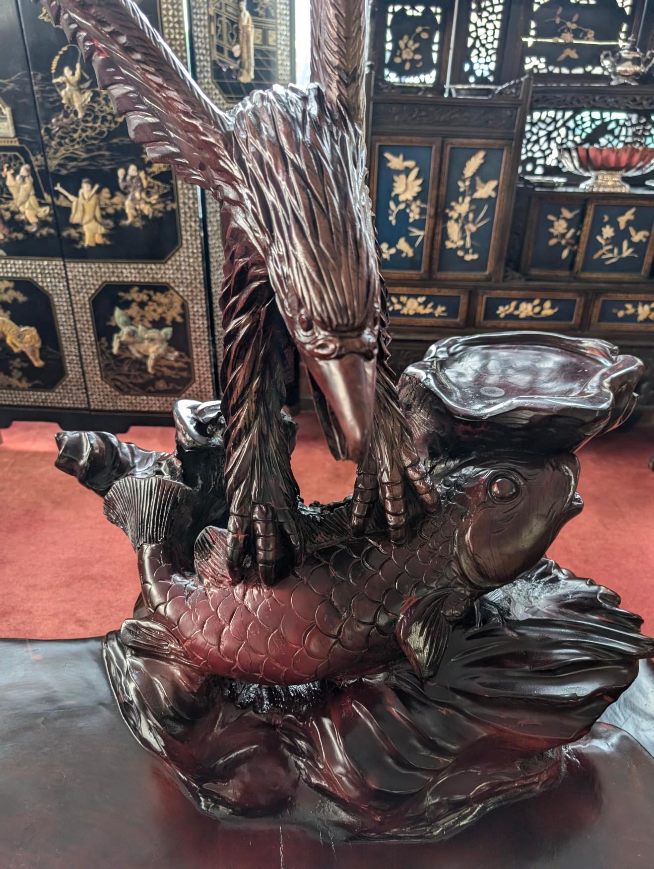 Ensemble de table à thé 3 pièces vintage rare, aigle, poisson koï en vente 2