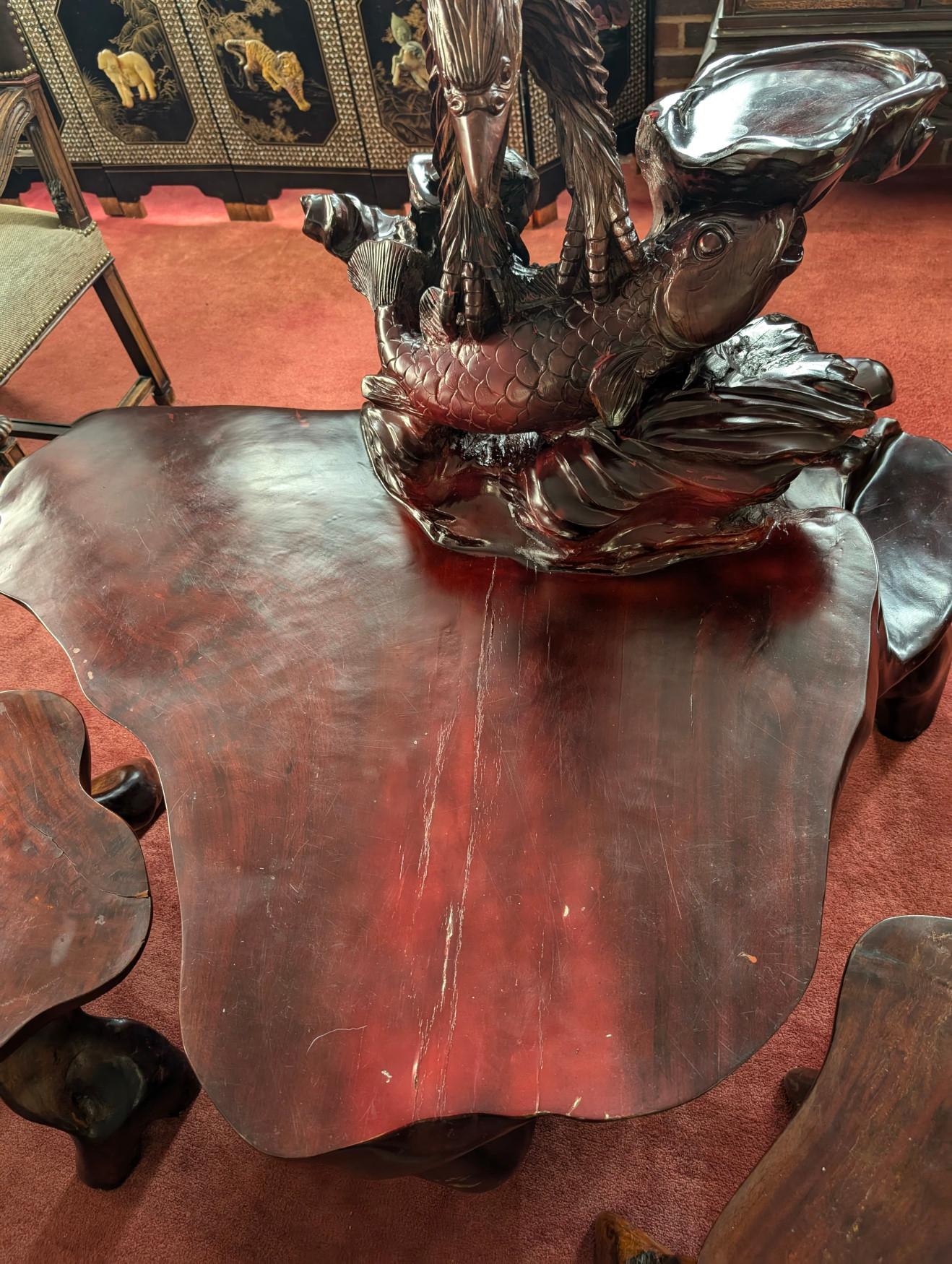 Ensemble de table à thé 3 pièces vintage rare, aigle, poisson koï en vente 5