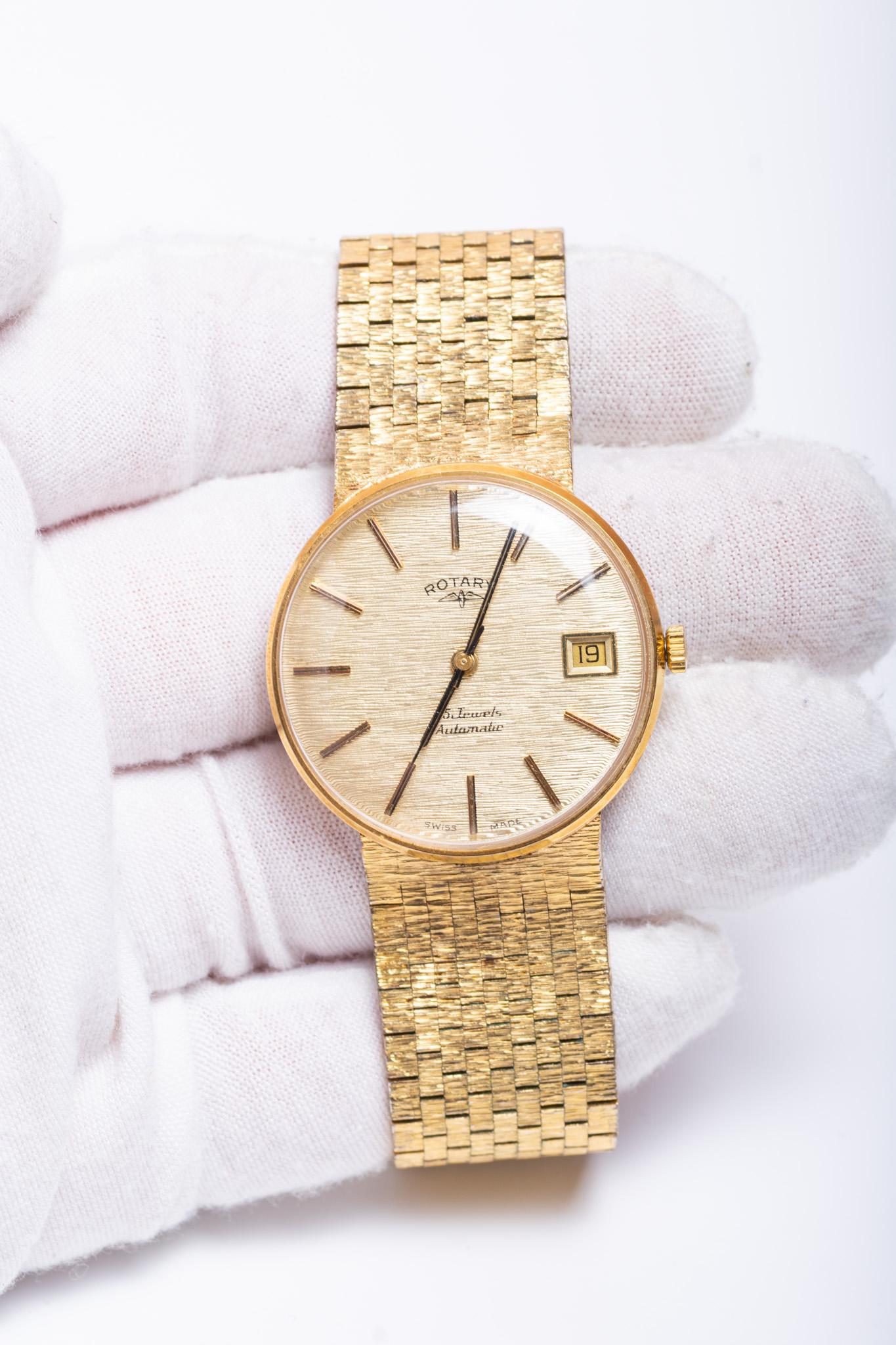 Raro reloj de pulsera automático vintage Rotary chapado en oro en venta 3