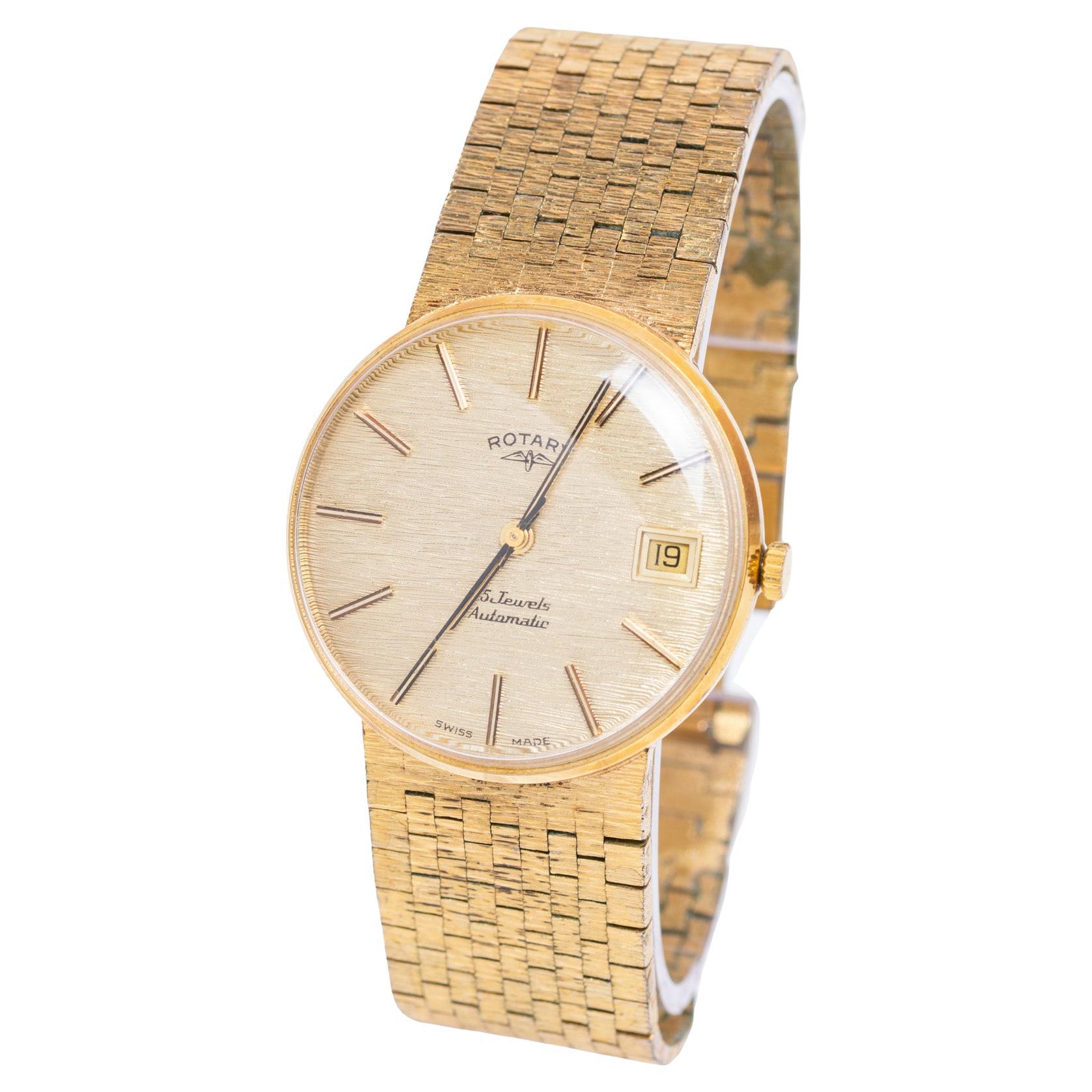 Raro reloj de pulsera automático vintage Rotary chapado en oro