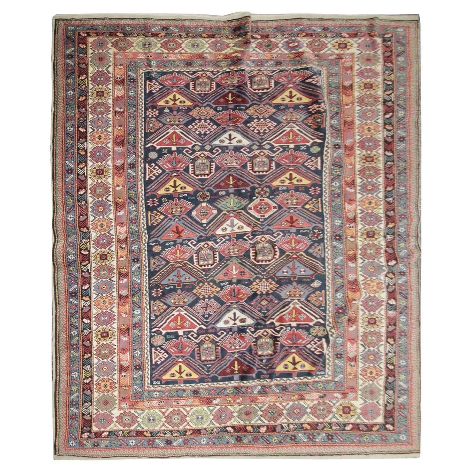 Rare Vintage Rug Caucasian Oriental Rug Handmade Carpet from Shirvan Area CHR78 For Sale