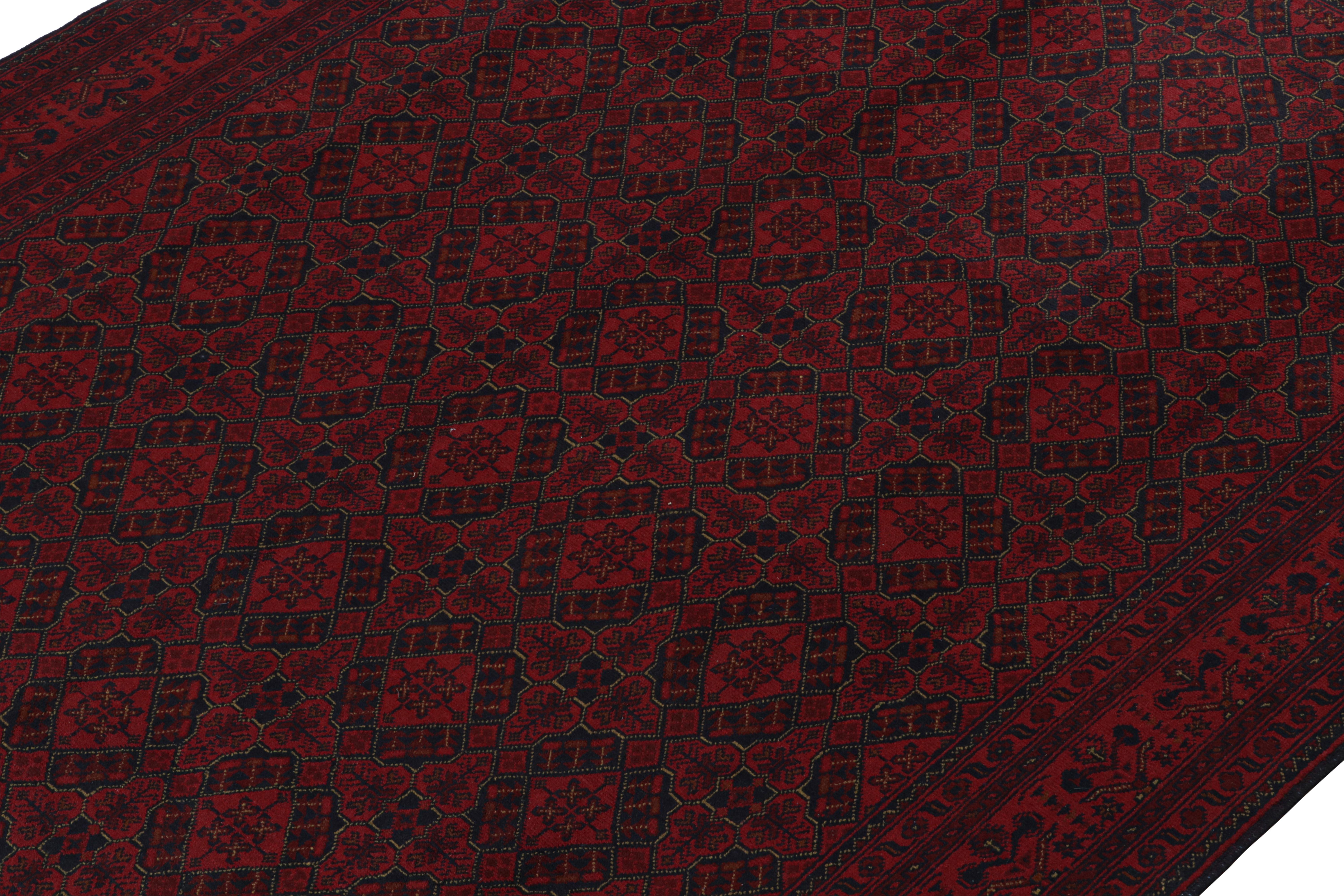Rug & Kilim’s Afghan Baluch Tribal Rug in Burgundy and Blue Geometric Patterns In New Condition For Sale In Long Island City, NY