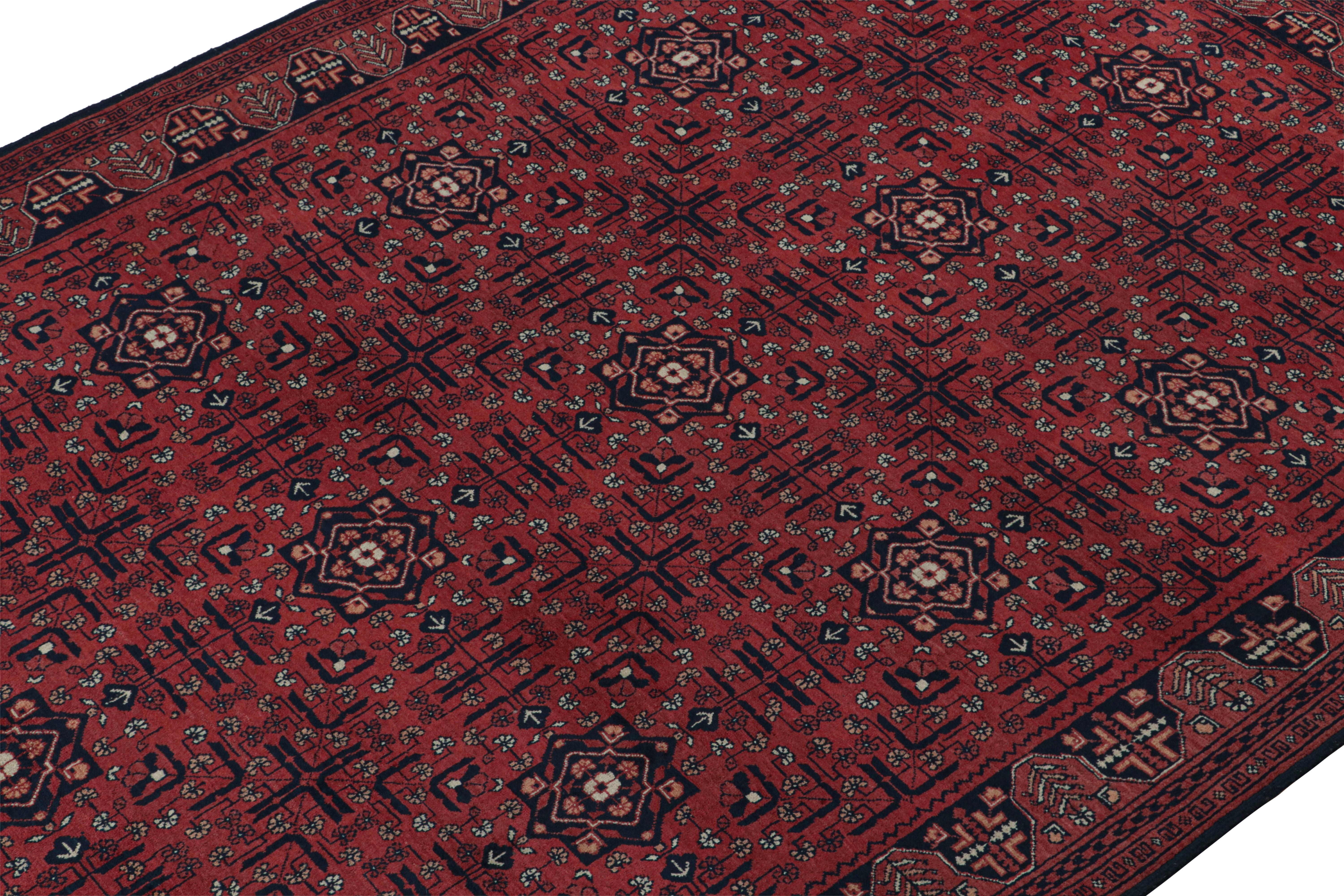 Rug & Kilim’s Afghan Baluch Tribal Rug in Burgundy and Blue Geometric Patterns In New Condition For Sale In Long Island City, NY