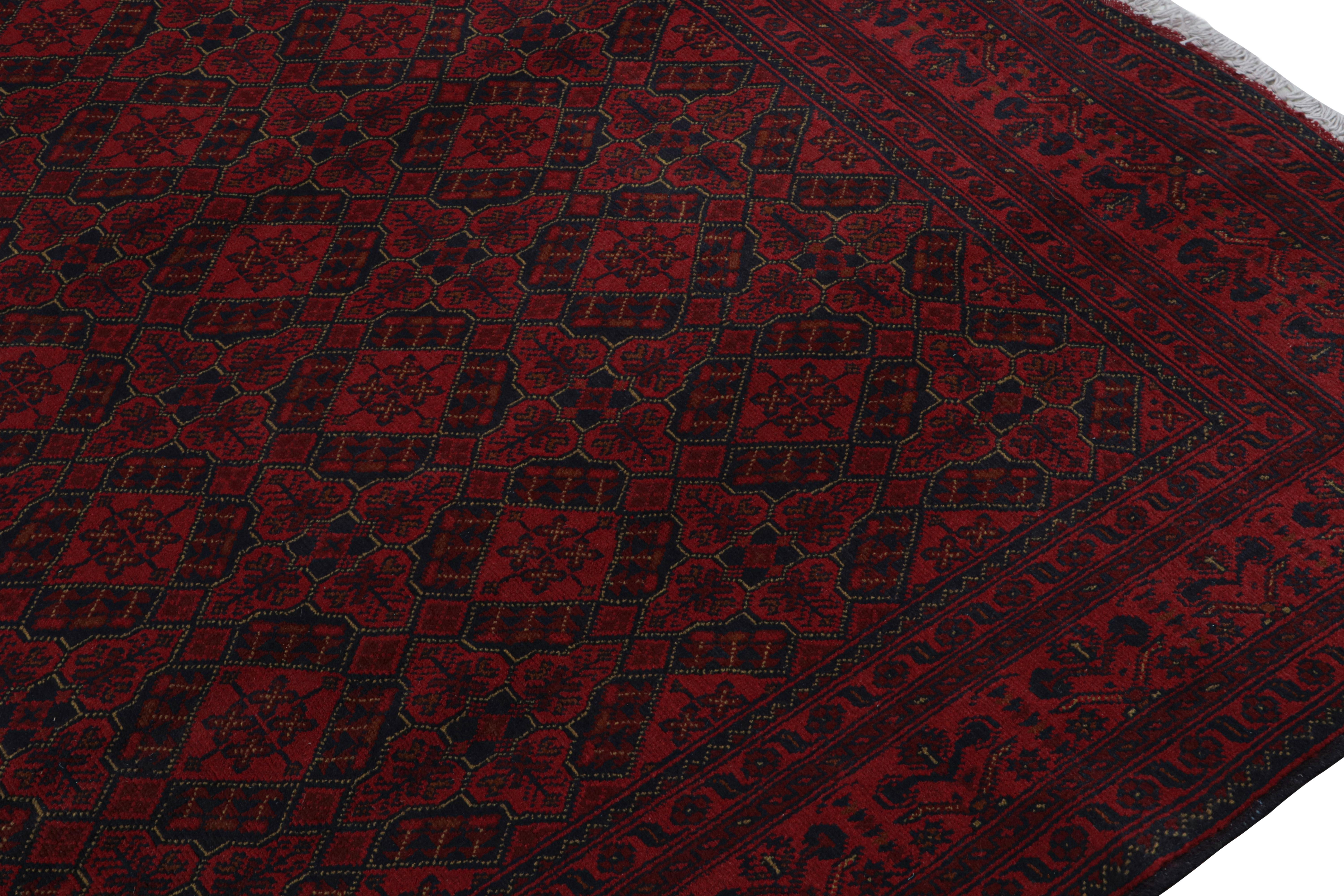 Contemporary Rug & Kilim’s Afghan Baluch Tribal Rug in Burgundy and Blue Geometric Patterns For Sale