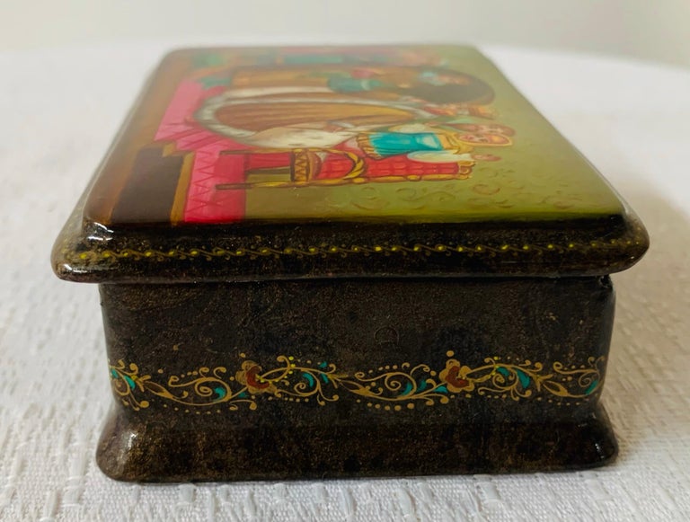 Rare Vintage Russian Hand Painted Lacquered Small Wooden Box Signed