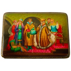 Rare Retro Russian Hand Painted Lacquered Small Wooden Box Signed Fedoskino