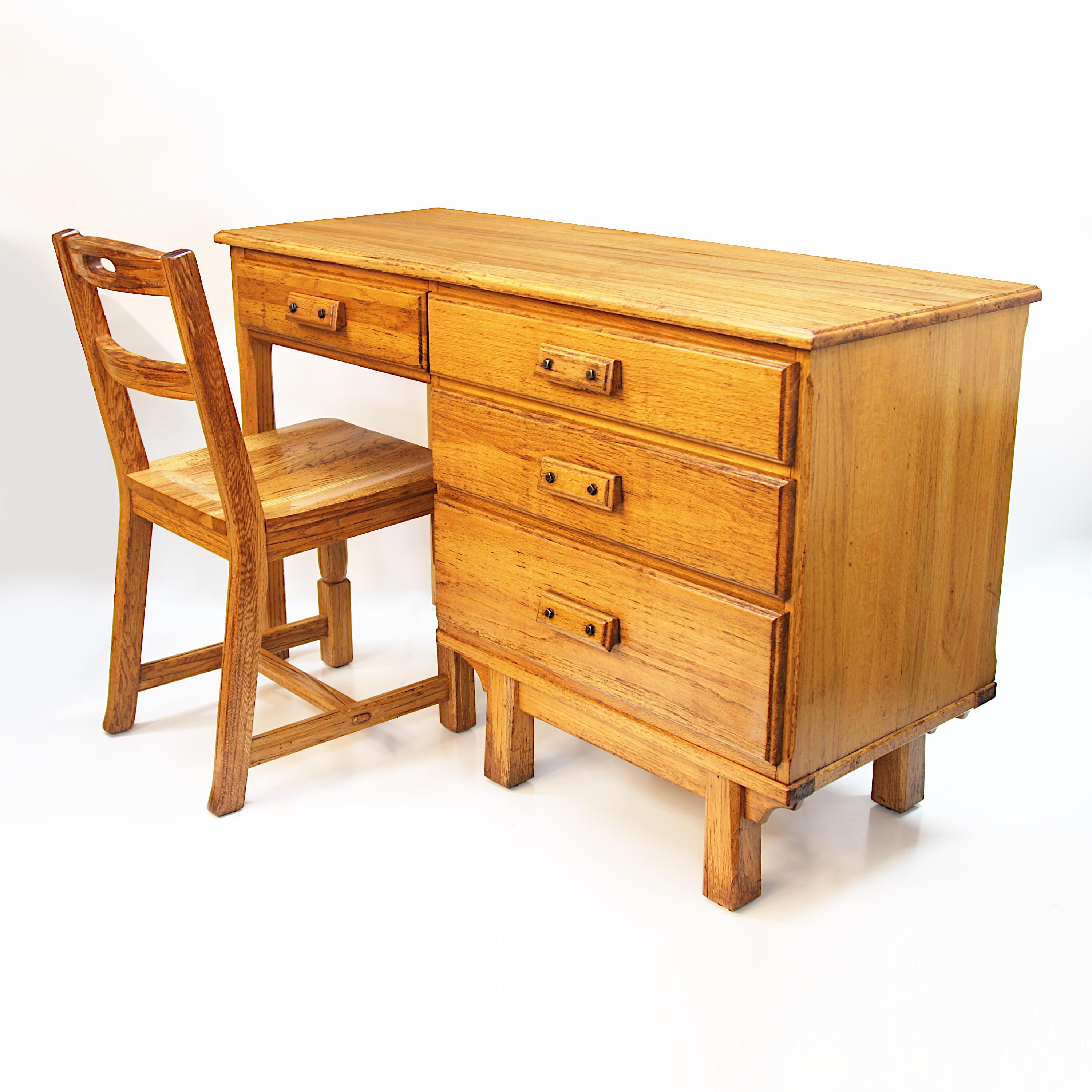 This desert oak desk & chair set was custom ordered by the Yellowstone National Park Services from Westwood of Texas. We procured this particular desk & chair directly from the Mammoth Hot Springs Hotel and Cabins where they have been in use for the