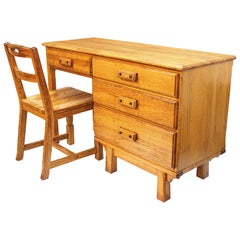 Rare Retro Rustic Western Oak Desk & Chair Set from Yellowstone National Park