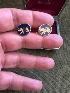 Rari gemelli vintage di Salvatore Ferragamo placcati in oro e smaltati nella custodia originale