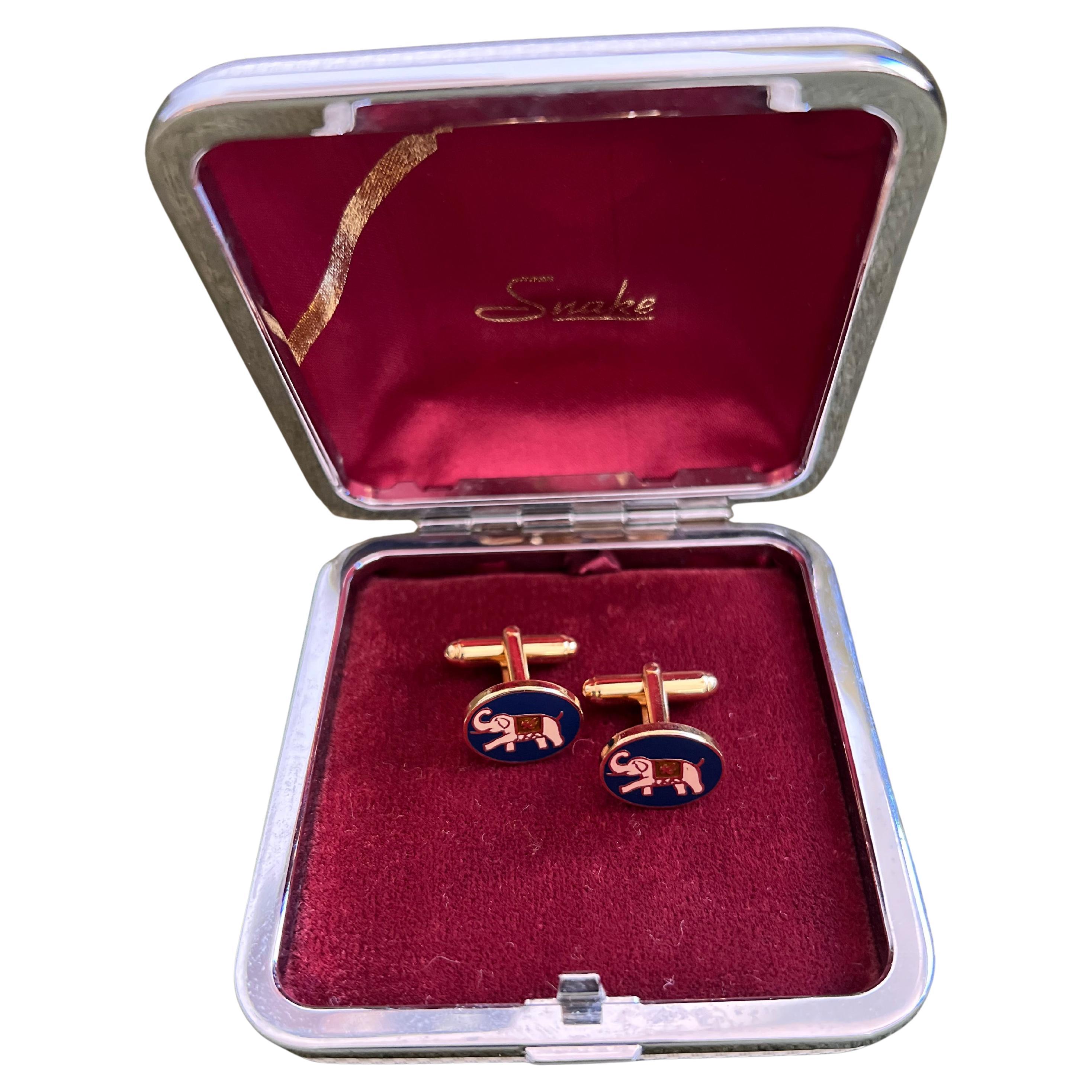 Salvatore Ferragamo Boutons de manchette vintage rares plaqués or et émaillés dans leur coffret d'origine