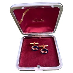 Rare Vintage Salvatore Ferragamo Cufflinks Gold Plated & Enamel In Original Case