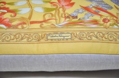 Rare Vintage Salvatore Ferragamo Yellow Gold Scarf Cushion in Linen Pillow