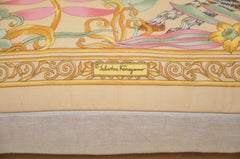 Rare Vintage Salvatore Ferragamo Yellow Gold Scarf Cushion in Linen Pillow