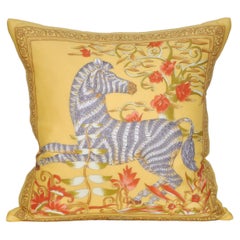 Rare Vintage Salvatore Ferragamo Yellow Gold Scarf Cushion in Linen Pillow