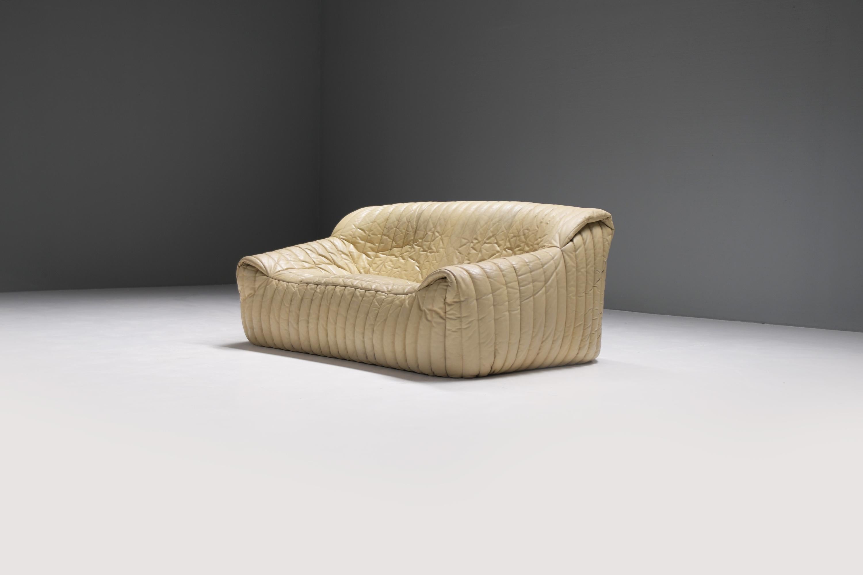 Seltenes Vintage Sandra-Sofa aus Original-Leder – Annie Hieronimus für Cinna France (Moderne der Mitte des Jahrhunderts) im Angebot