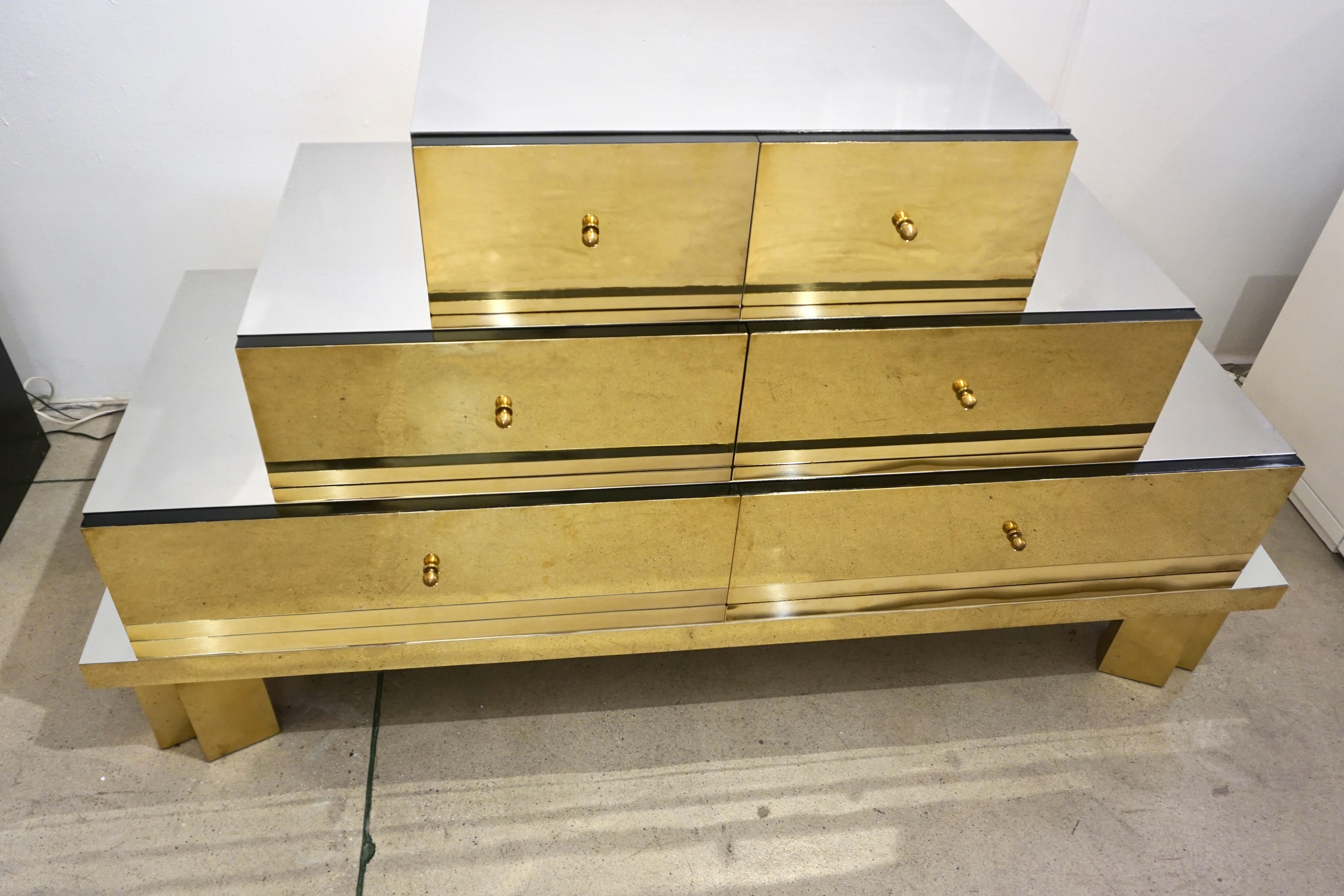 Hand-Crafted Rare Vintage Sandro Petti 1960 Silver Nickel & Gold Brass Modern Chest / Console