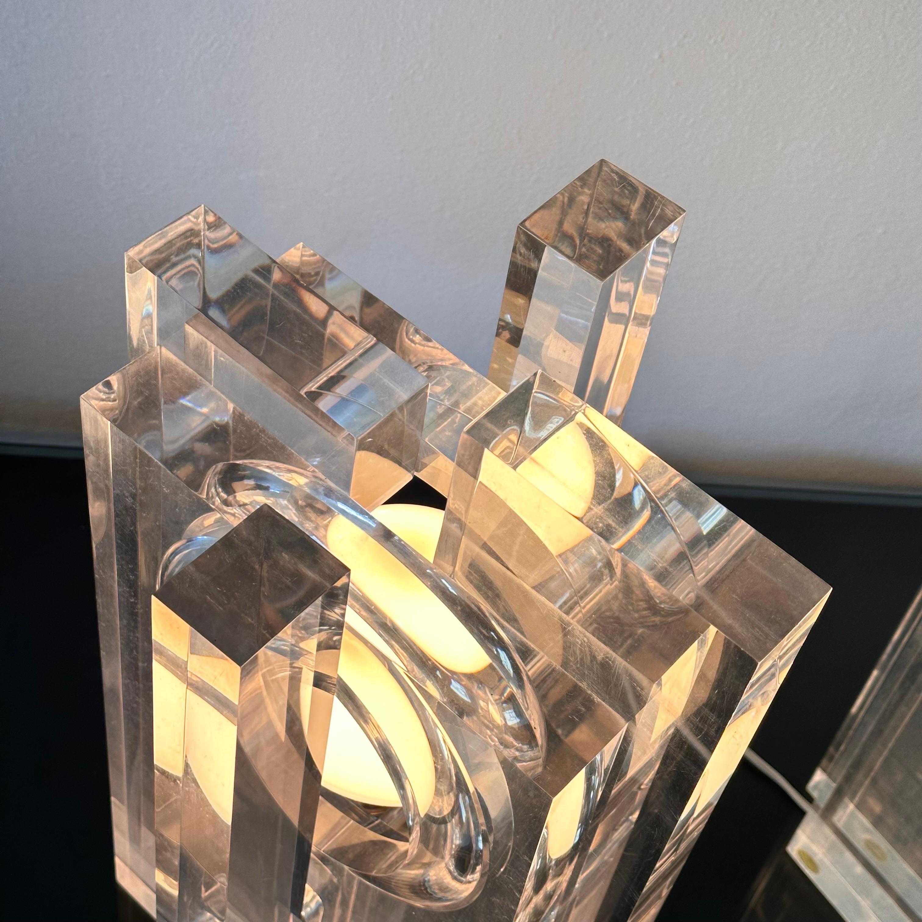 Rare Vintage Sandro Petti Lucite Huge Table Lamps for Metallarte, 1970s For Sale 5