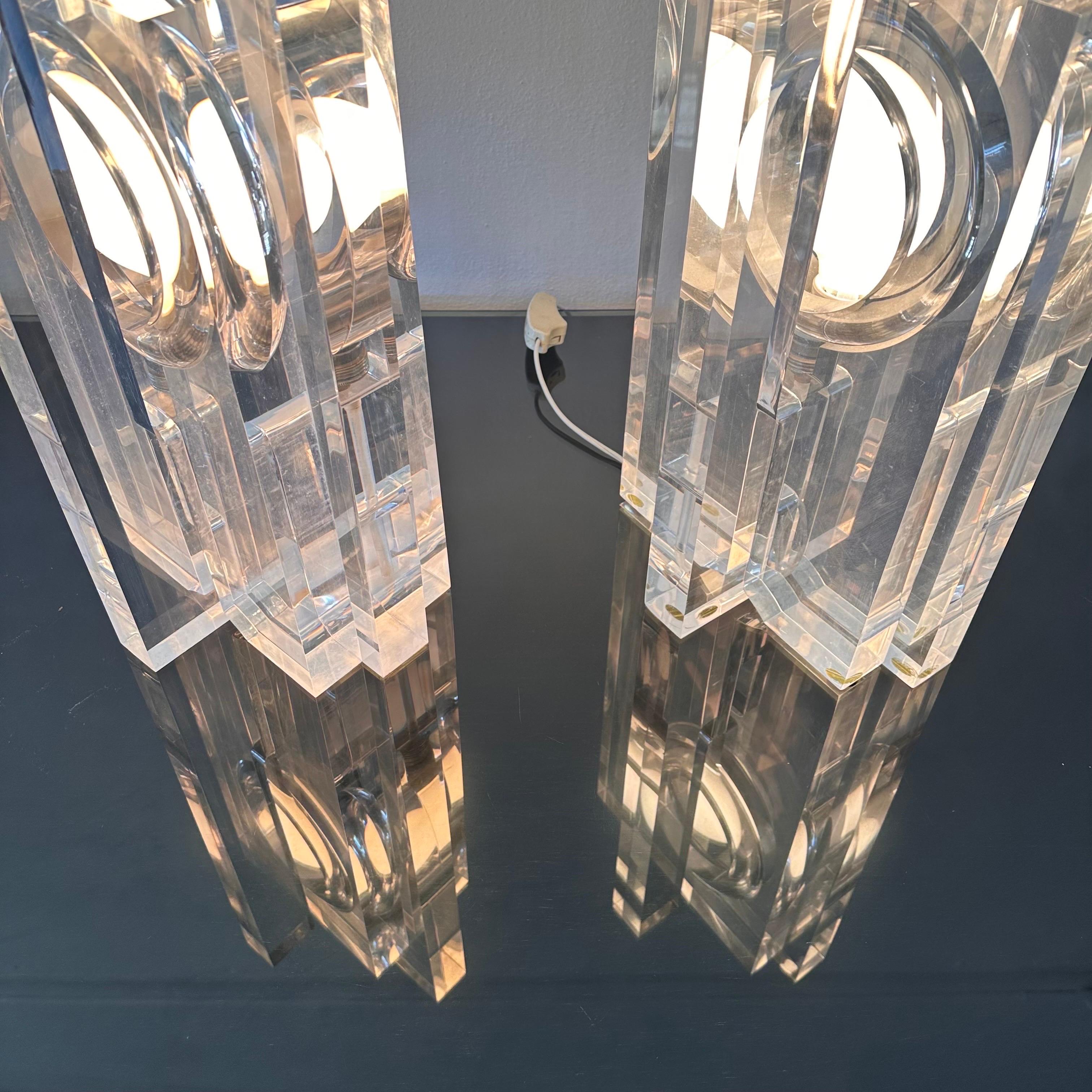 Rare Vintage Sandro Petti Lucite Huge Table Lamps for Metallarte, 1970s For Sale 6