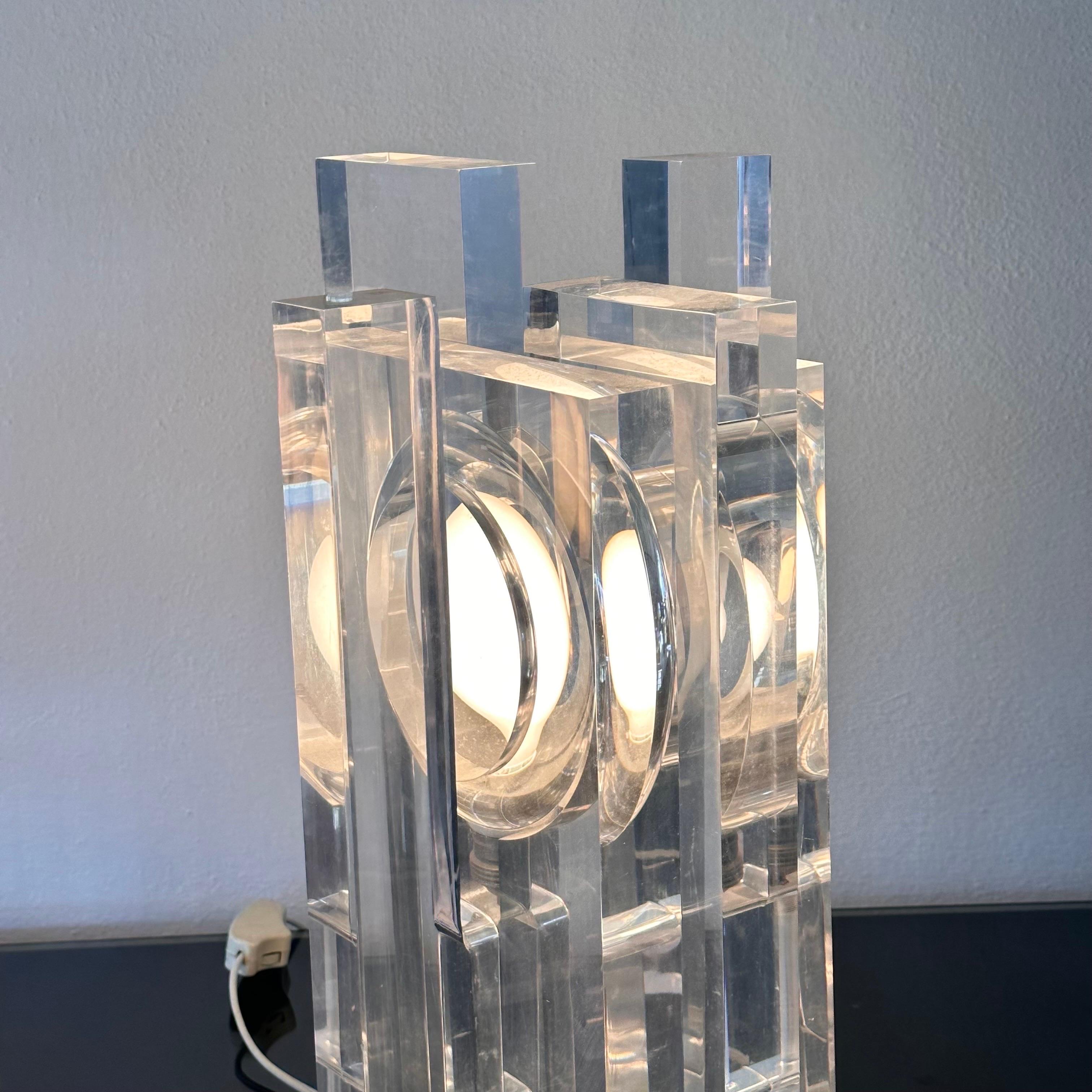 Rare Vintage Sandro Petti Lucite Huge Table Lamps for Metallarte, 1970s For Sale 7