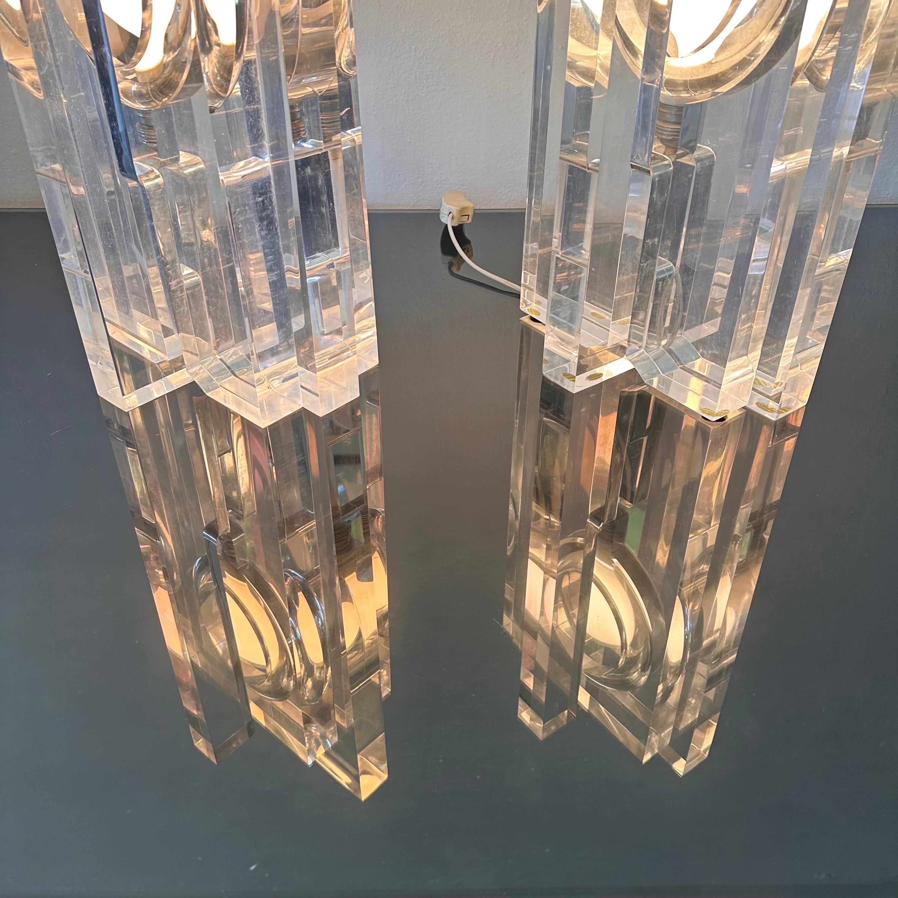 Rare Vintage Sandro Petti Lucite Huge Table Lamps for Metallarte, 1970s For Sale 8
