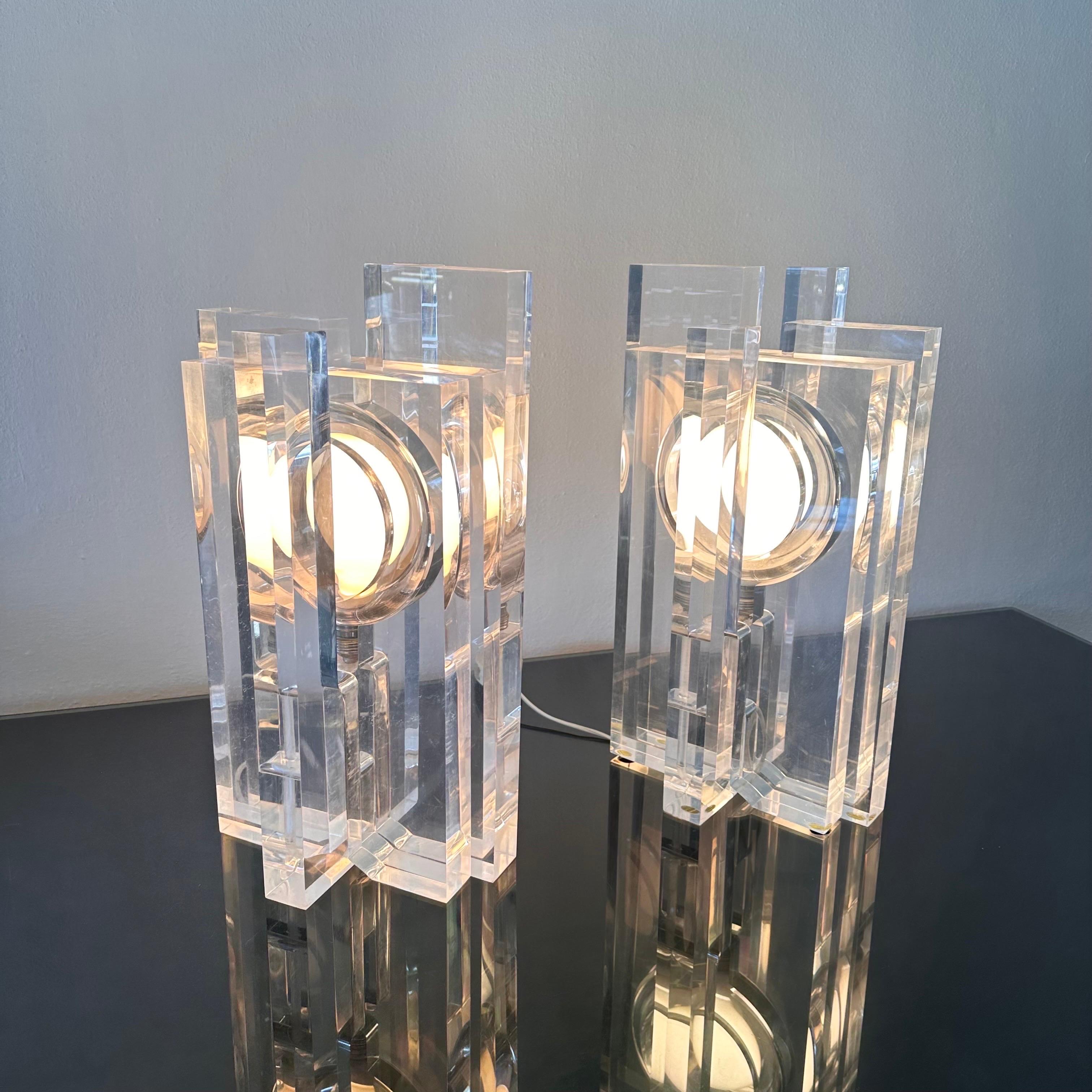 Rare Vintage Sandro Petti Lucite Huge Table Lamps for Metallarte, 1970s For Sale 9