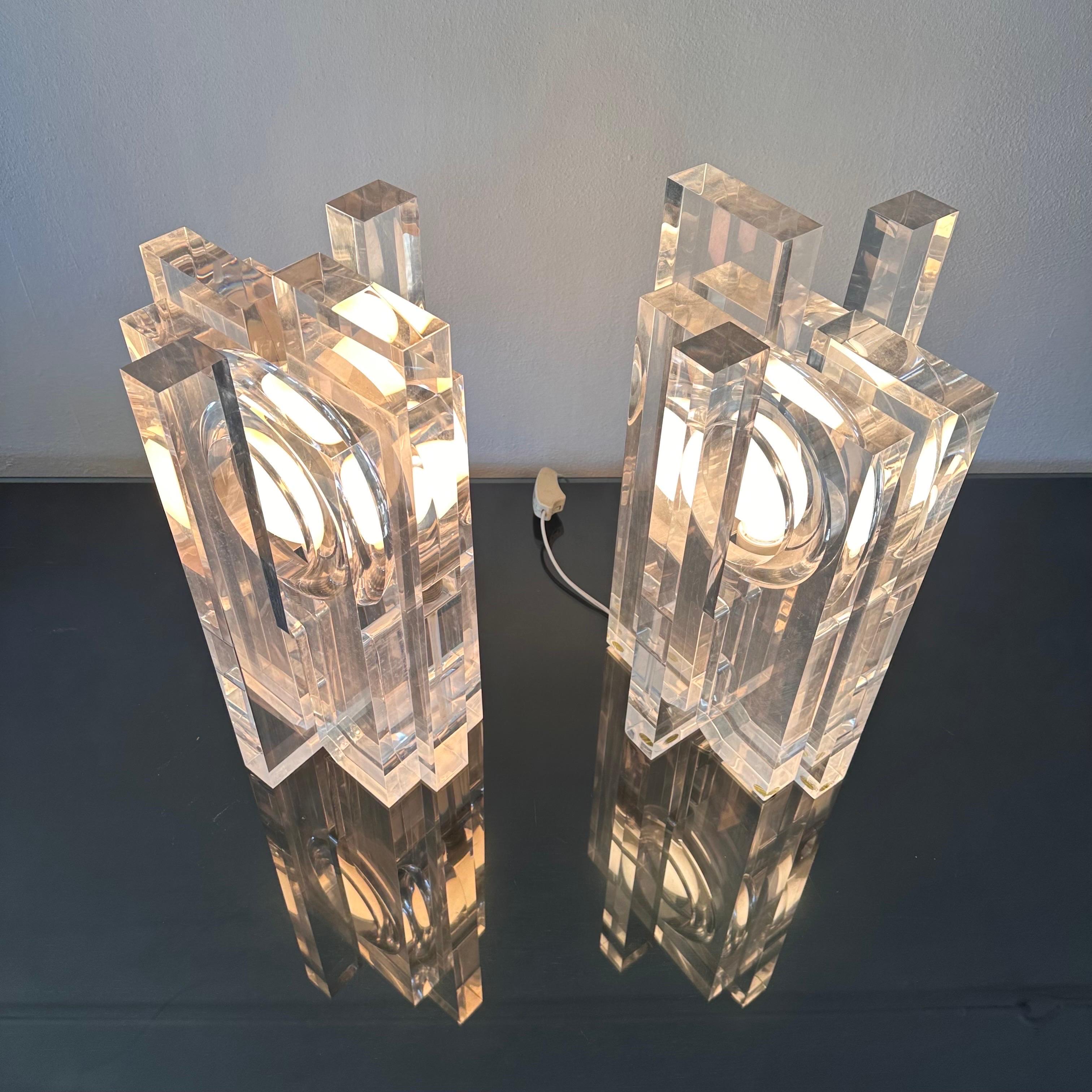 Rare Vintage Sandro Petti Lucite Huge Table Lamps for Metallarte, 1970s For Sale 10