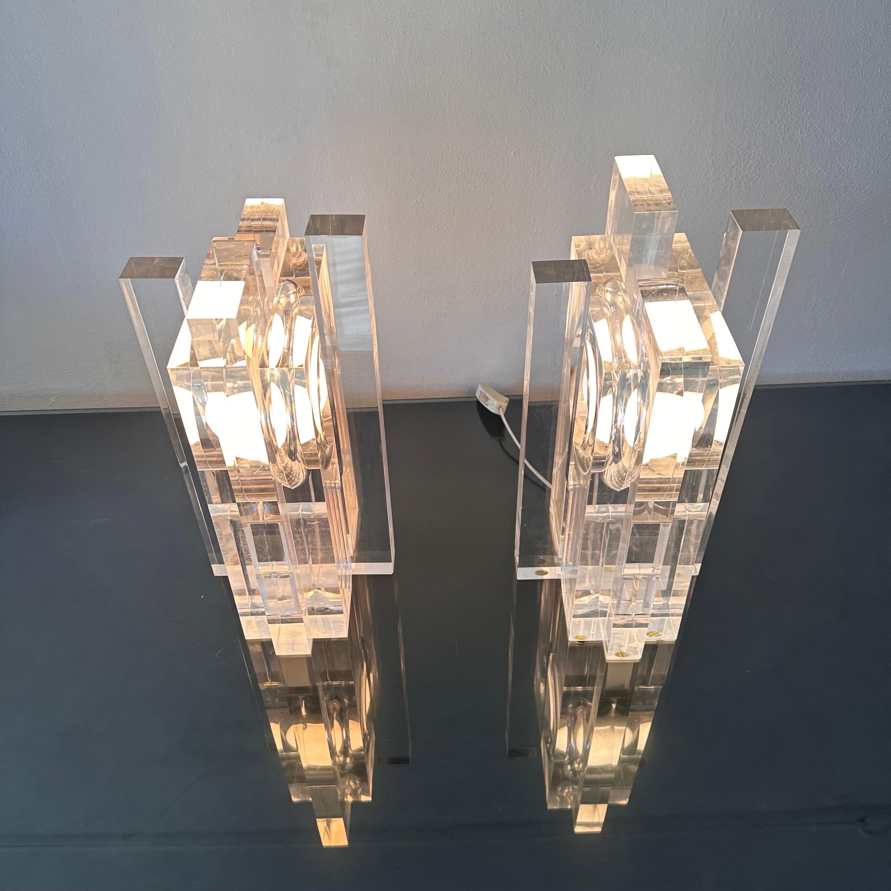 Rare Vintage Sandro Petti Lucite Huge Table Lamps for Metallarte, 1970s For Sale 11