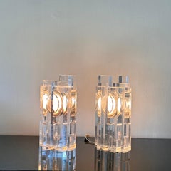 Rare lampade da tavolo vintage in lucite di Sandro Petti per Metallarte, anni '70