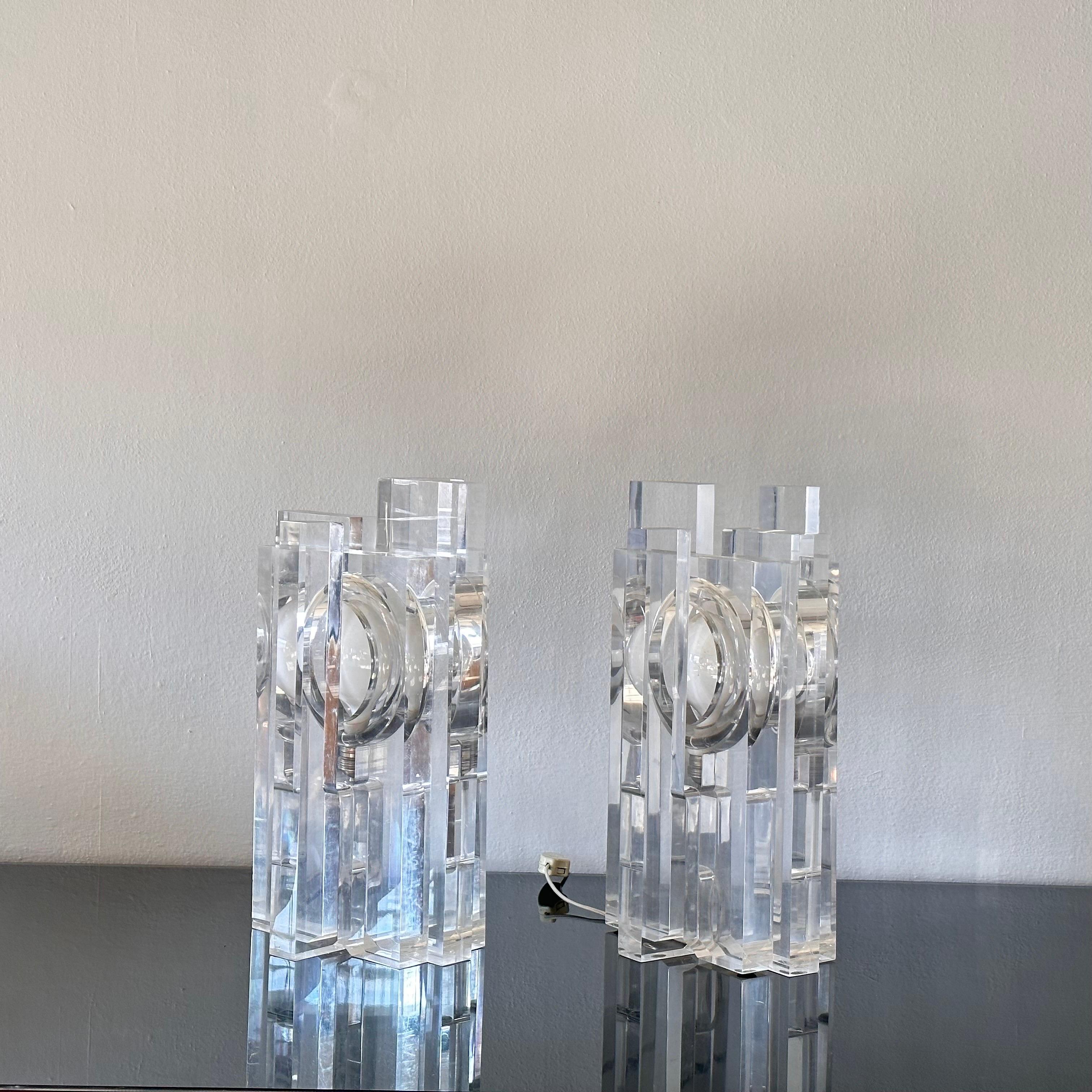Late 20th Century Rare Vintage Sandro Petti Lucite Huge Table Lamps for Metallarte, 1970s For Sale