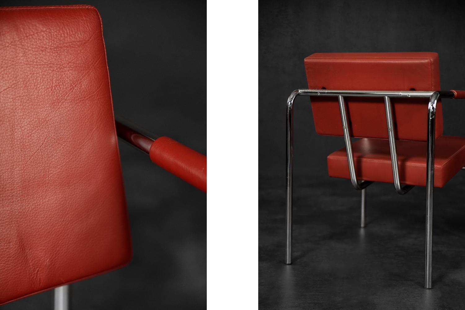 Rare fauteuil scandinave Bauhaus chromé et en cuir de Torben Skov en vente 3