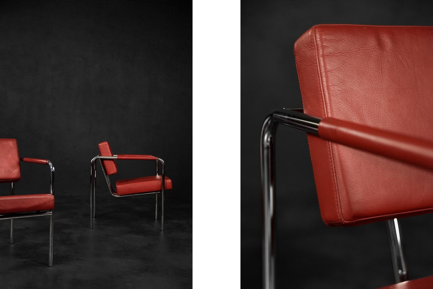 Rare fauteuil scandinave Bauhaus chromé et en cuir de Torben Skov Bon état - En vente à Warszawa, Mazowieckie