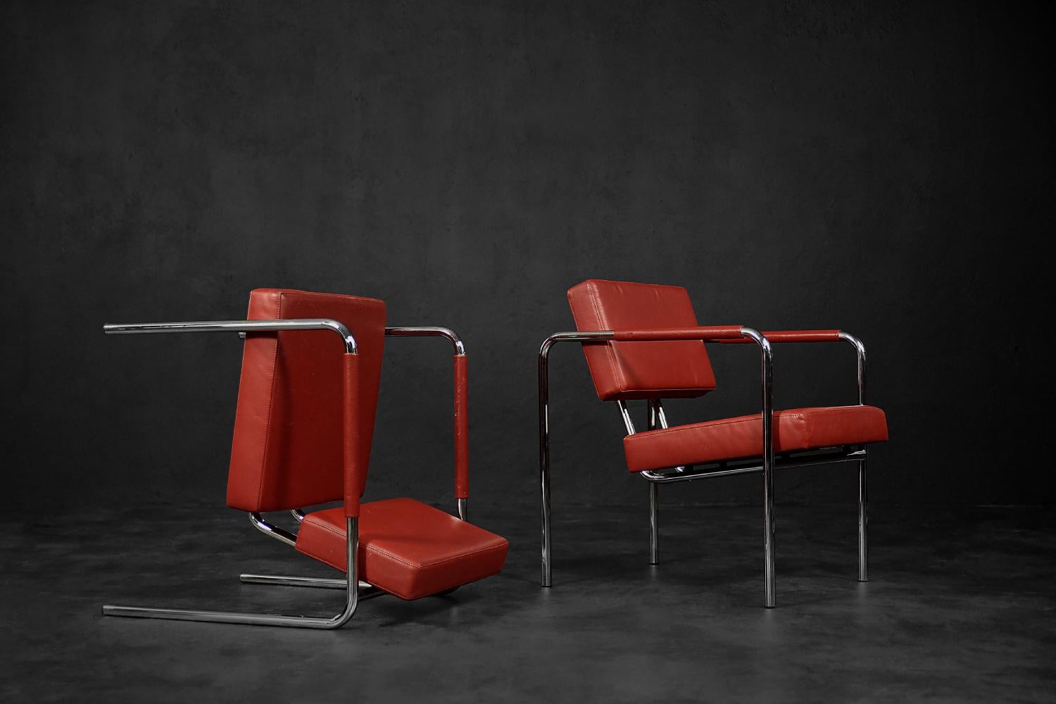 Fin du 20e siècle Rare fauteuil scandinave Bauhaus chromé et en cuir de Torben Skov en vente
