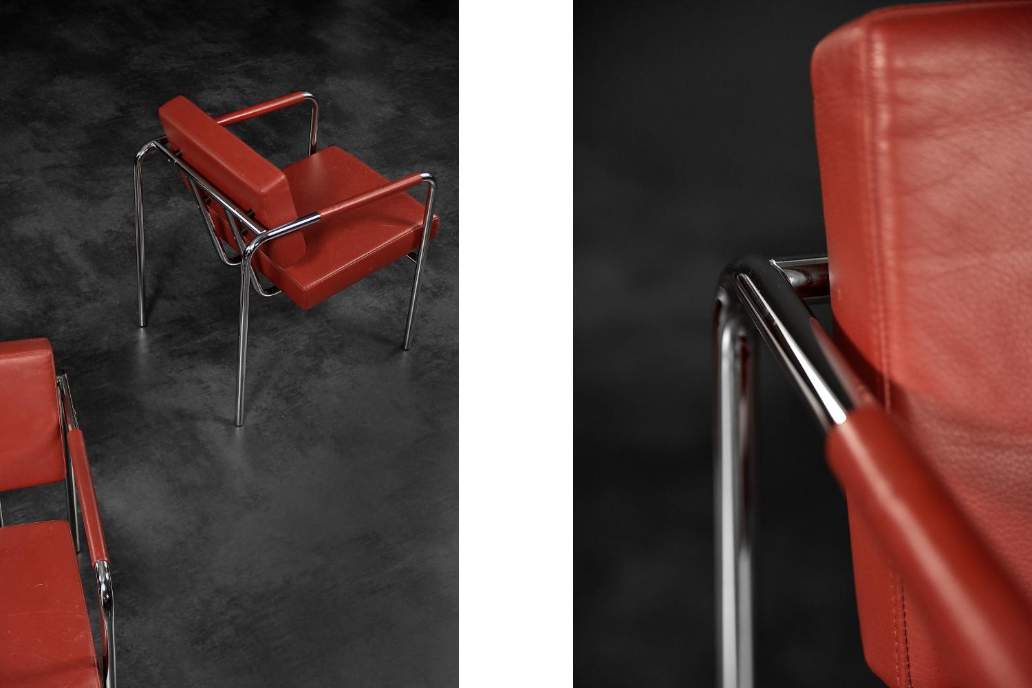 Cuir Rare fauteuil scandinave Bauhaus chromé et en cuir de Torben Skov en vente