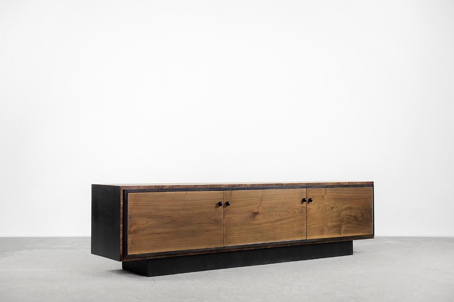 Mid-20th Century Rare Vintage Scandinavian Bauhaus Minimalist Black Walnut Wood Sideboard, 1960s