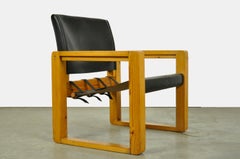 Rare vintage Scandinavian leather safari lounge chair, 1970s