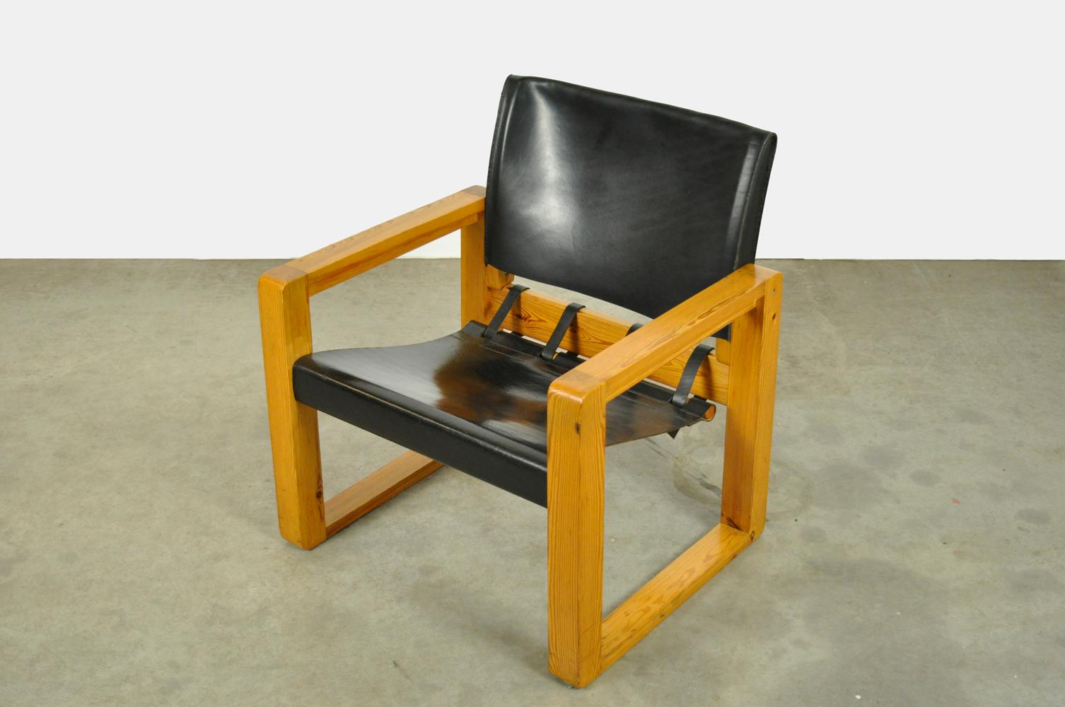 Rare vintage Scandinavian leather safari lounge chair, 1970s In Good Condition For Sale In Denventer, NL