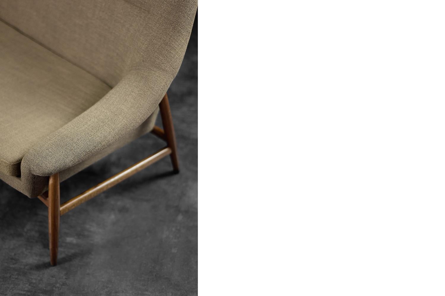 Seltenes 2-Sitzer Sofa Grace von Ikea aus braunem Stoff und Eiche, skandinavisch modern im Angebot 3