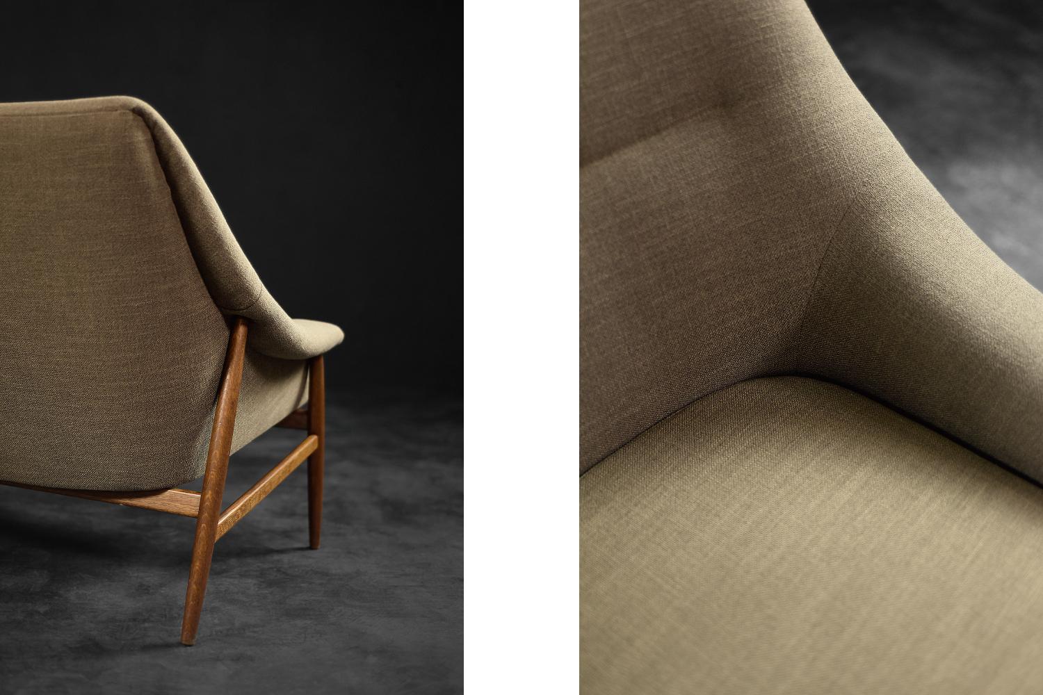 Rare Vintage Scandinavian Modern 2-Seater Brown Fabric & Oak Sofa Grace by Ikea For Sale 6
