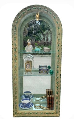 Rare Vintage Serge Roche Carved Arched 5 Shelf Regency display china cabinet